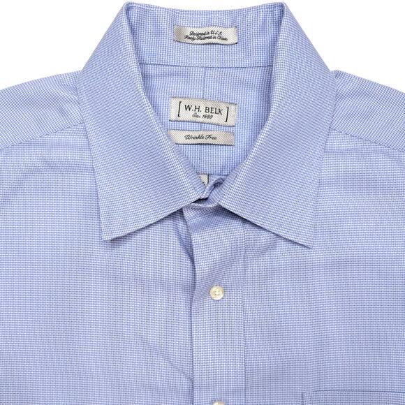 W.H. Belk Mens Button Up Dress Shirt 16x34/35 Large Blue Wrinkle Free Cuff Links - Picture 1 of 5
